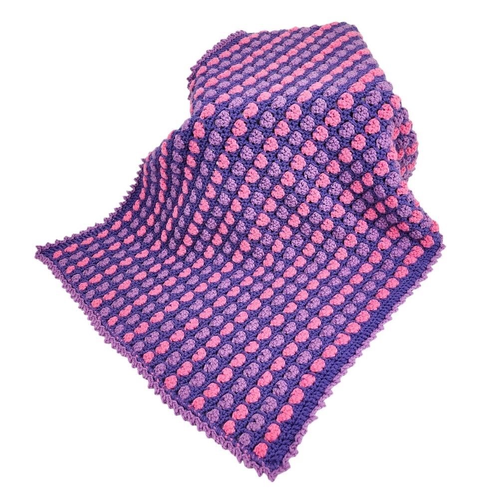 New Handmade Crochet Heart Lap Blanket Purple & Pink Ombre Hearts Throw